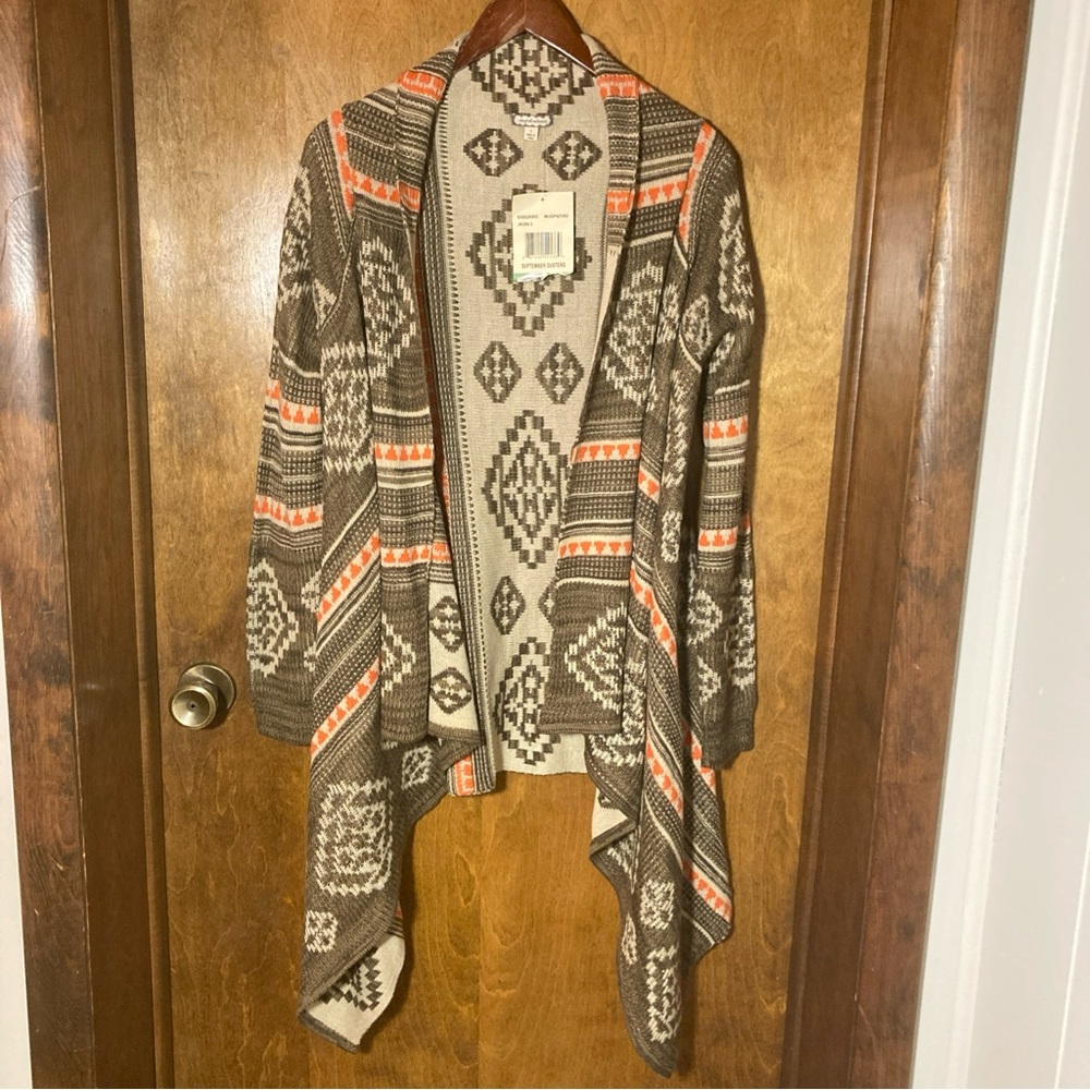 Eyeshadow Ladies L Aztec Open Cardigan Brown/Orange Cottagecore Boho Hippie